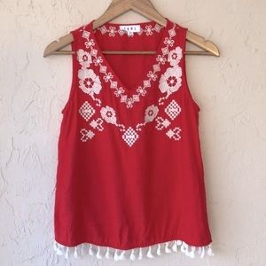 THML tank top red embroidery pom pom fringe XS Christmas